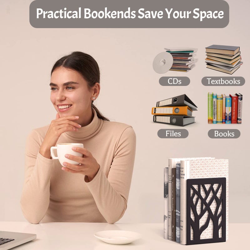 shikaman Metal Bookends-Heavy Book Ends for Shelves,Book Shelf Holder Home Decorative,Black Bookend Supports - Image 2